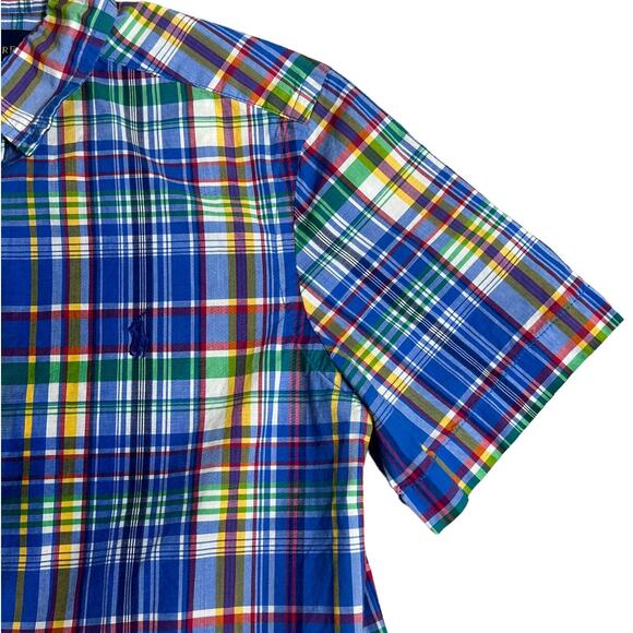 Ralph Lauren Boys Blue Plaid Button Down Size Medium 10/12 - Picture 2 of 4